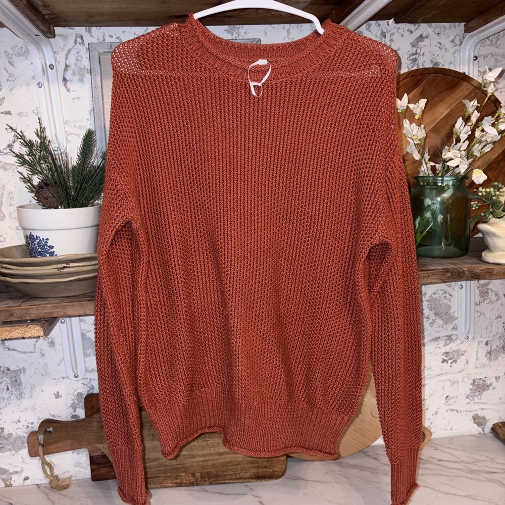 Jessica Simpson Cozy Cabincore Women's S Knit Fall Copper Sweater Shirt